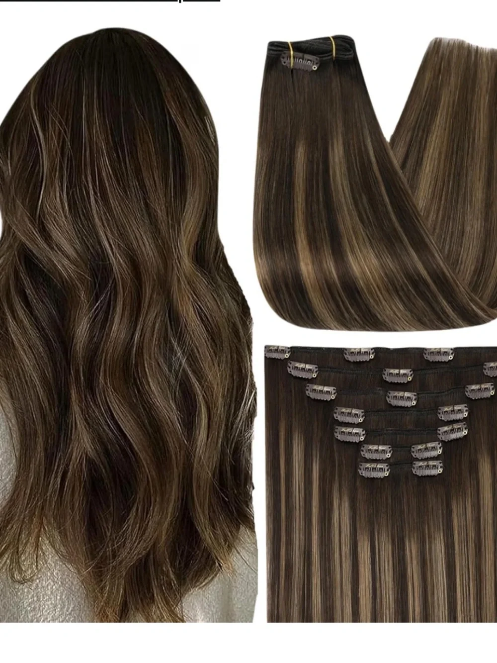 Dark Brown to Chestnut Brown Human Hair Clip-In Extensions - 14 Inch